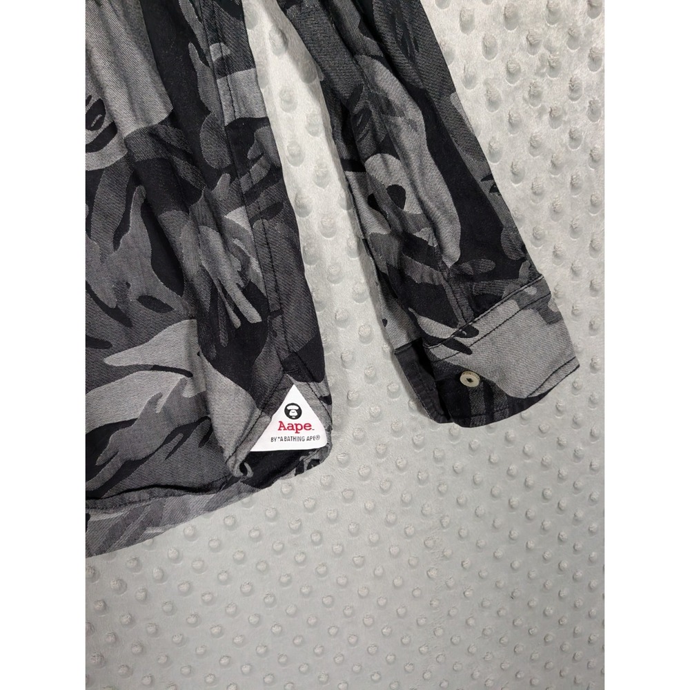 AAPE By a Bathing Ape Long Sleeve Button Down Shirt Men's Medium Camo Slim Fit - Picture 4 of 14